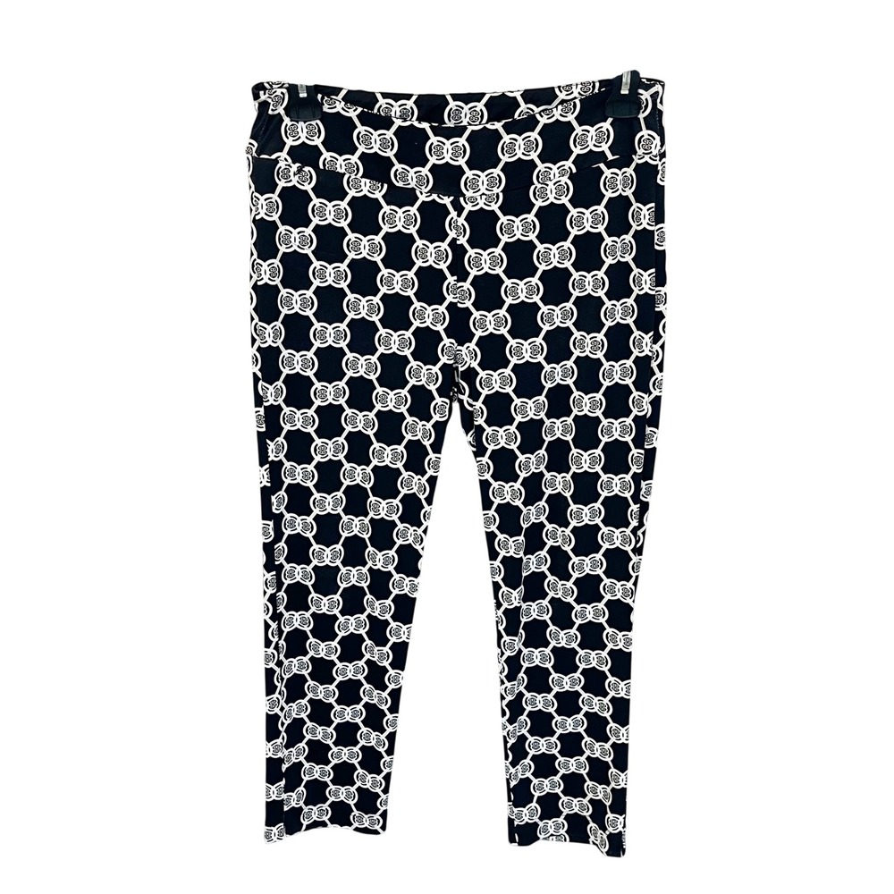 Lulu B Black White Geometric Print Pull On Performance Pants - Size Medium